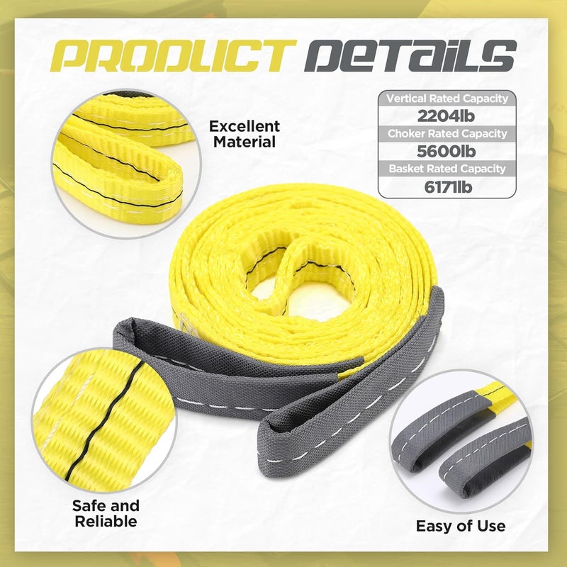 Vincreem 3 Pcs 6ft Lift Sling Straps with Hook 6000lb Four Leg Bridle Web Sling 2 Pcs Lifting Straps Heavy Duty 8900 Lbs Polyester Rigging Strap for Factory Construction Mining Port Towing Cargos Car - Image 4